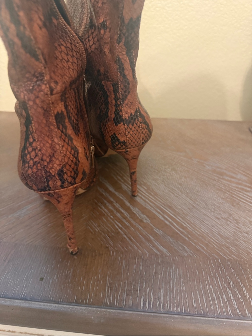 Vince Camuto Brown Snake-Print Knee-High Heeled Boots - Picture 2 of 5